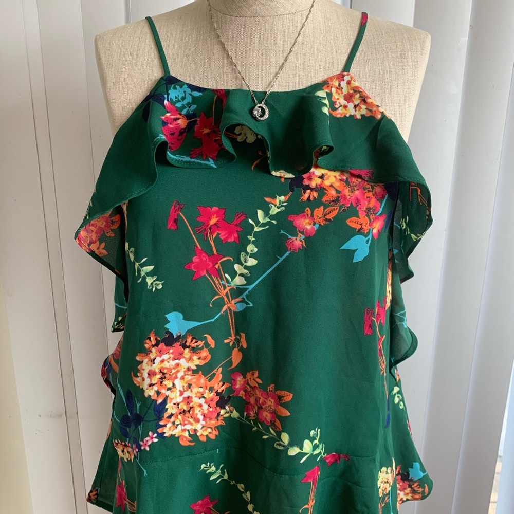 Forest green floral top